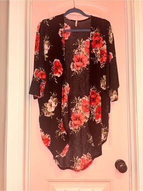 Lime N Chili Black Floral Kimono Cardigan/ Swim Cover